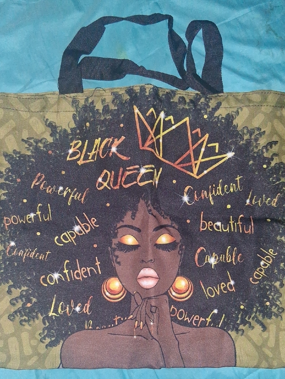 XXL Black Queen Graphic Tote Bag - Olive & Black